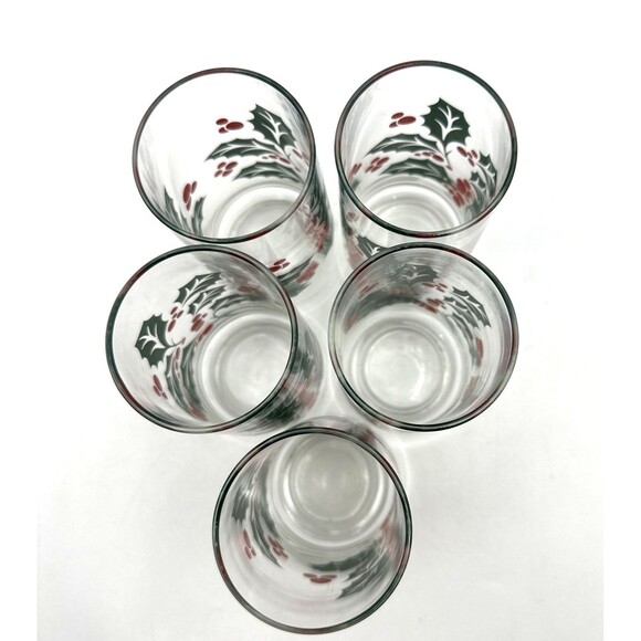 Vintage Crisa Glass Pitcher w/ 5 Glasses HOLLY'S & BERRIES - Picture 8 of 13